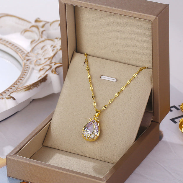 Colored Tulip Zircon Pendant Necklace