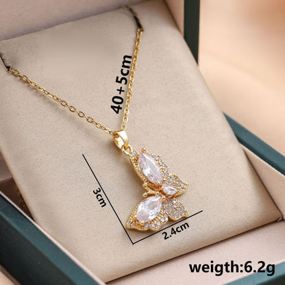 Zircon studded Butterfly Pendant  Necklace