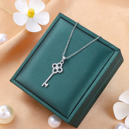 Floral Key Zircon Pendant Necklace