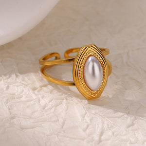 Marquise Faux Split Shank Adjustable Pearl Ring