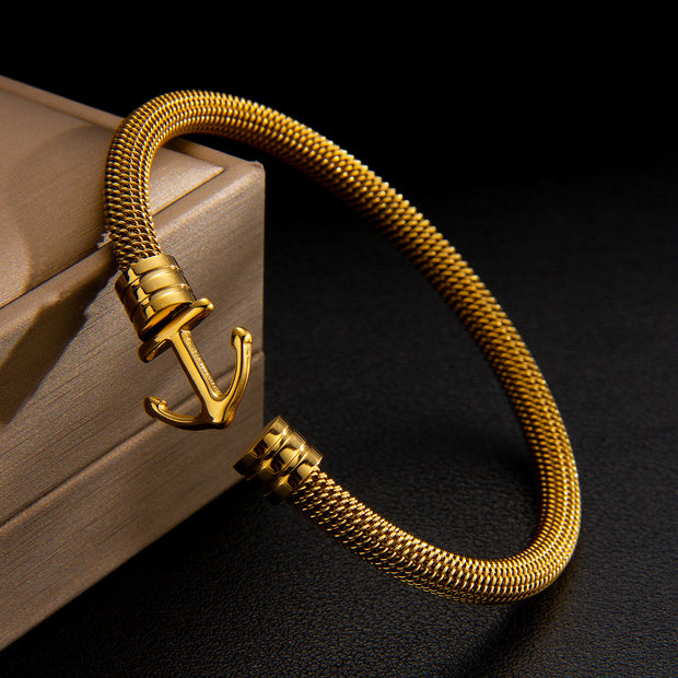 The Voyager Anchor Mesh Cuff Bracelet