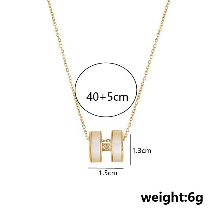 Trendy Enamel H Pendant Necklace