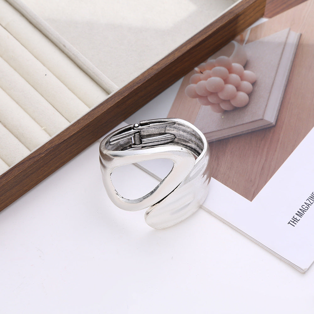 Abstract Pebble Silver Statement Bangle
