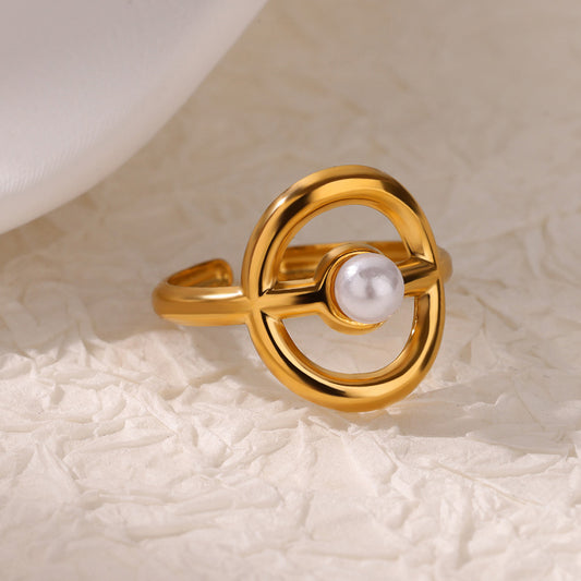 Minimalist Orb & Pearl Adjustable Gold Statement Ring