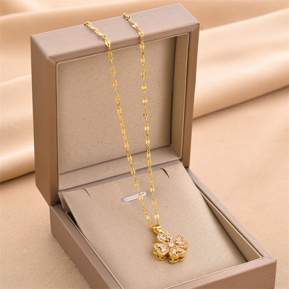 Baguette Crystal Lucky Clover Pendant Necklace