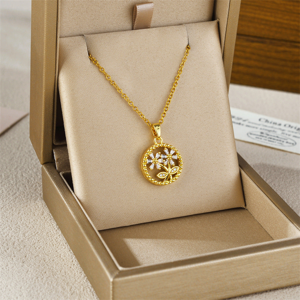 Floral Medallion Zircon Necklace