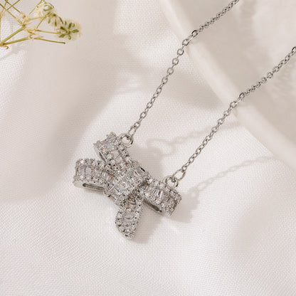 Crystal Bow Zircon Pendant Necklace