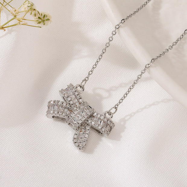 Crystal Bow Zircon Pendant Necklace