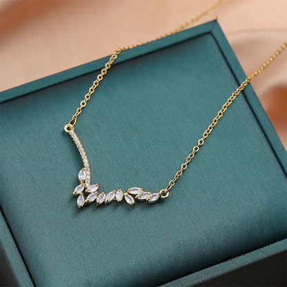 CZ Leaf Arc Pendant Necklace