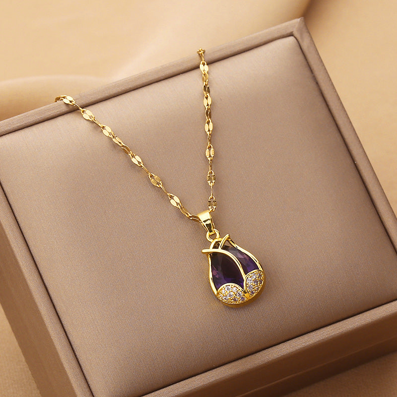 Colored Tulip Zircon Pendant Necklace