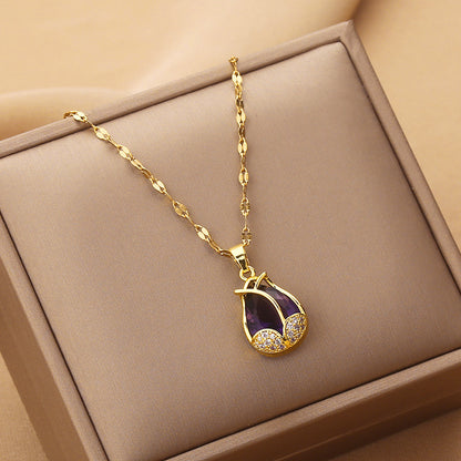 Colored Tulip Zircon Pendant Necklace