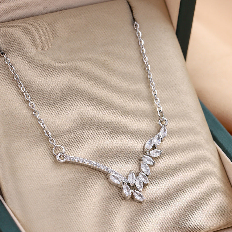 CZ Leaf Arc Pendant Necklace