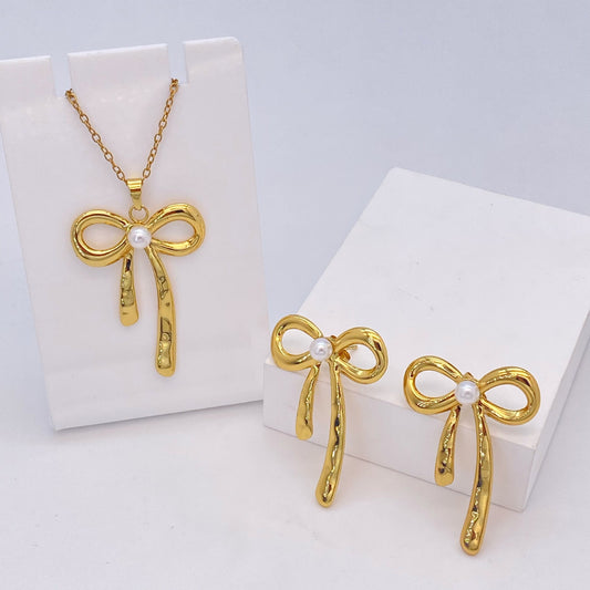 Bow Knot Pearl Pendant Set