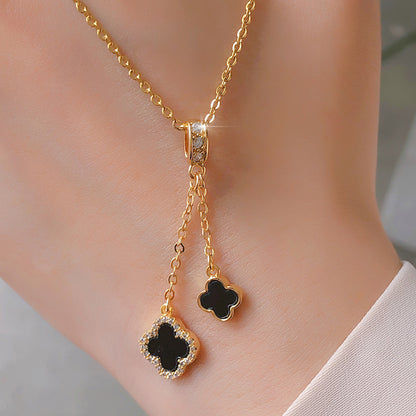 Dual Clover Drop Pendant Necklace