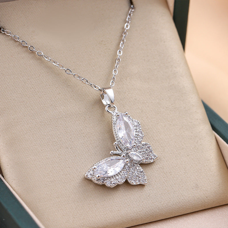 Zircon studded Butterfly Pendant  Necklace