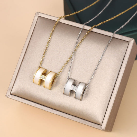 Trendy Enamel H Pendant Necklace