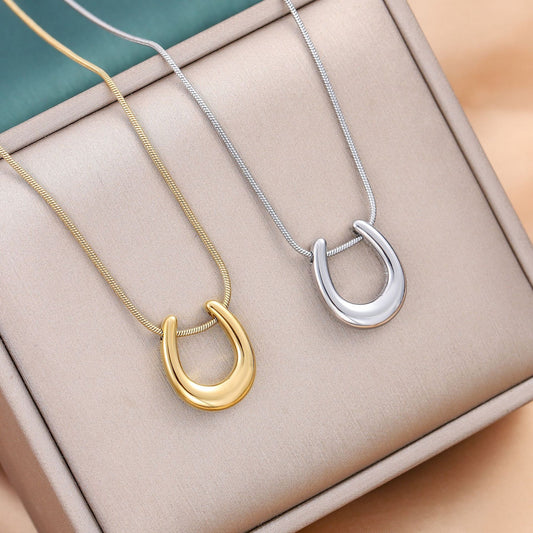 Modern Equestrian Horseshoe Charm Necklace