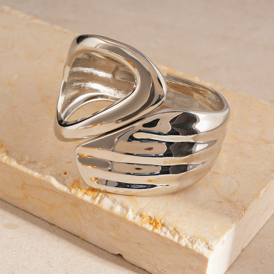 Abstract Pebble Silver Statement Bangle