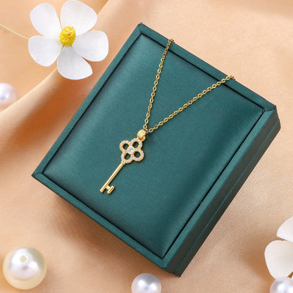 Floral Key Zircon Pendant Necklace