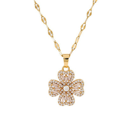 Baguette Crystal Lucky Clover Pendant Necklace