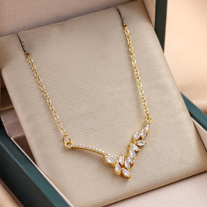 CZ Leaf Arc Pendant Necklace