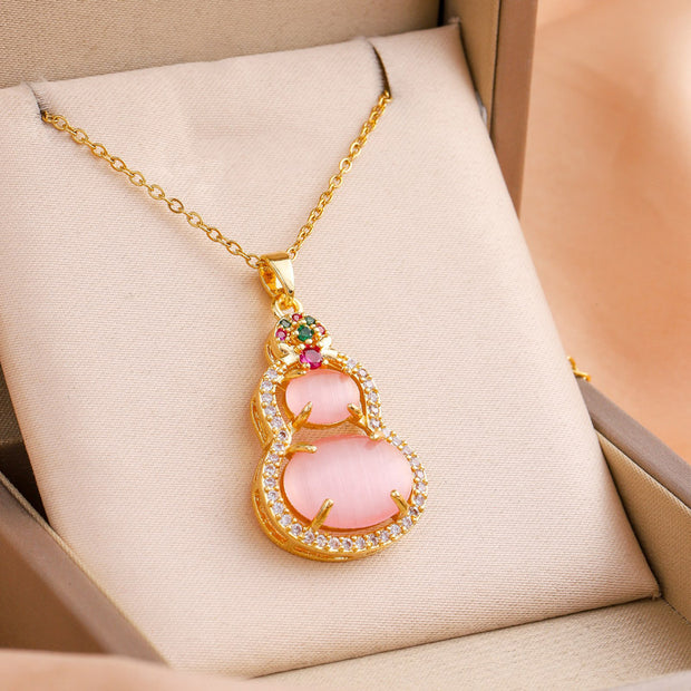 Double Gourd Stone Pendant Necklace