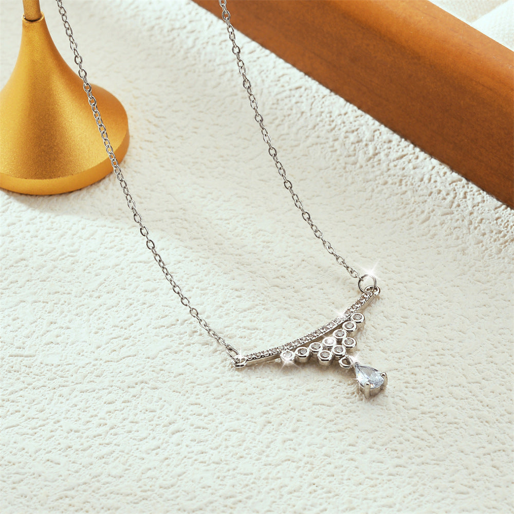 CZ Curve Drop Pendant Necklace