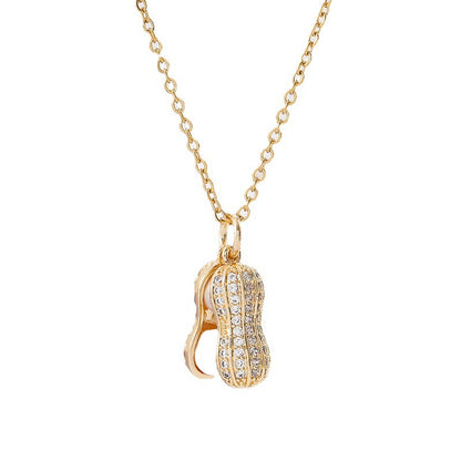Zircon Crystal & Shell Pearl Peanut Charm Necklace