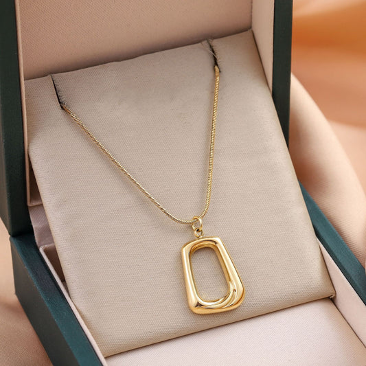 Gold Abstract Geometric Frame Necklace
