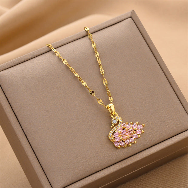 Swan Crystal Gold Pendant Necklace