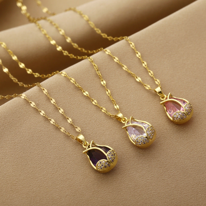 Colored Tulip Zircon Pendant Necklace