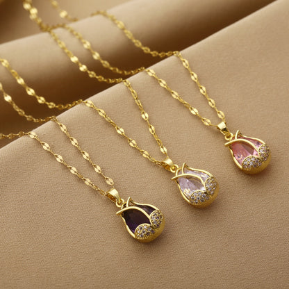 Colored Tulip Zircon Pendant Necklace