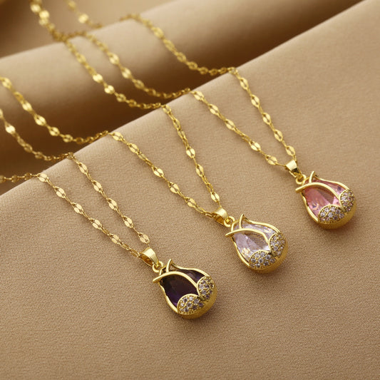 Colored Tulip Zircon Pendant Necklace