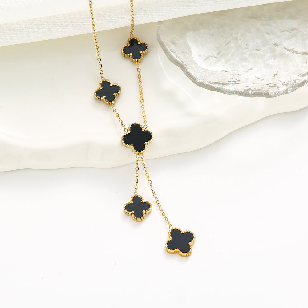 Double Layer Clover Drop Necklace in Gold