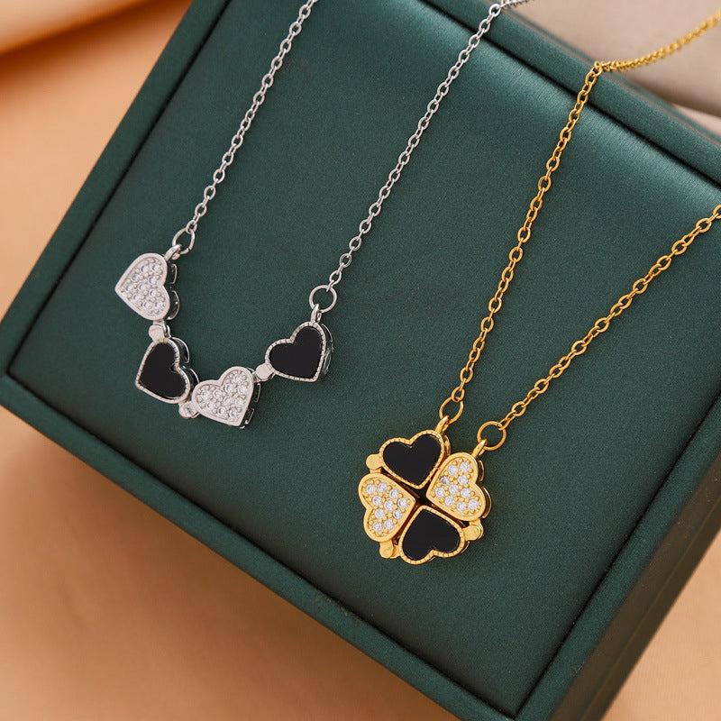 Lucky Clover Convertible Heart Zircon Pendant Necklace