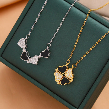 Lucky Clover Convertible Heart Zircon Pendant Necklace
