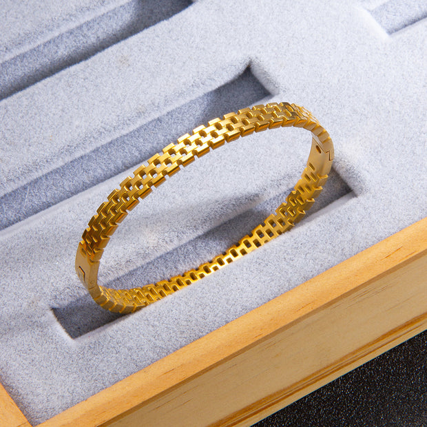 Polished Minimalist Brick Gold Cuff Bracelet