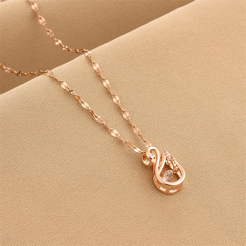 Majestic Swan Rose Gold Pendant Necklace