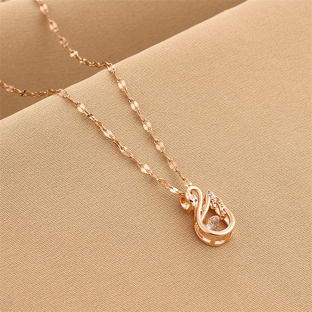 Majestic Swan Rose Gold Pendant Necklace
