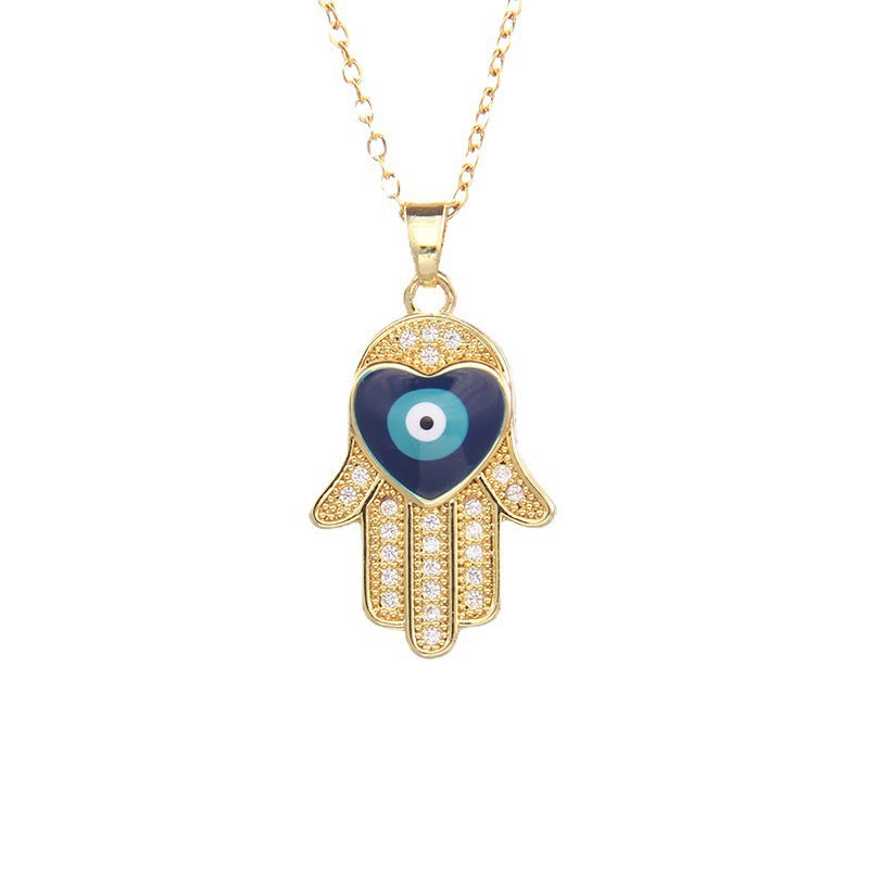 Dainty Pavé Hamsa Evil Eye Gold Necklace