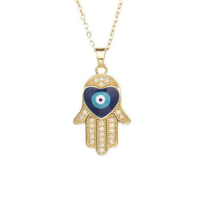 Dainty Pavé Hamsa Evil Eye Gold Necklace