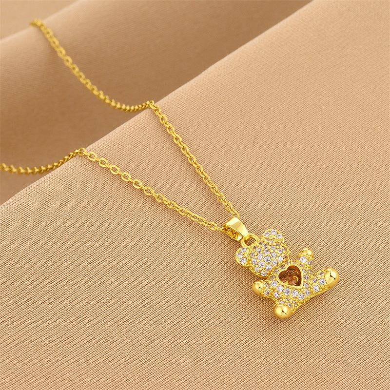 Teddy Heart Zircon Pendant Necklace