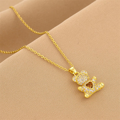Teddy Heart Zircon Pendant Necklace
