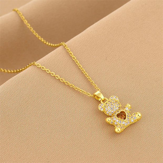 Teddy Heart Zircon Pendant Necklace