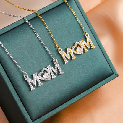 Dainty Pave MOM Script Necklace