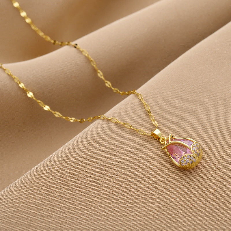 Colored Tulip Zircon Pendant Necklace