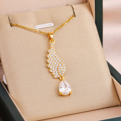 Elegant Wing Drop Zircon Necklace