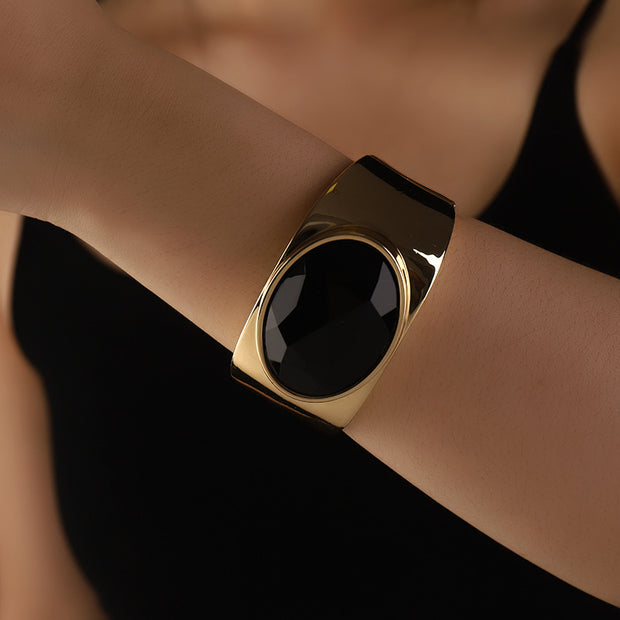 The Obsidian Inset Gold Plated Bangle Kada
