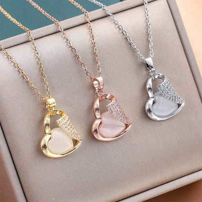 Aura Heart Cat’s Eye Pendant Necklace