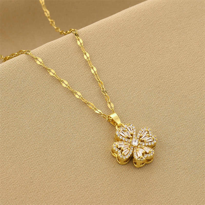 Baguette Crystal Lucky Clover Pendant Necklace